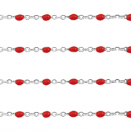 Fornituras Acero Inox cadena jasseron 1mm Rojo samba-plateado