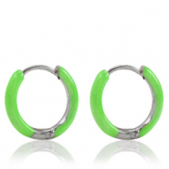 Pendientes Acero Inox criolla esmalte 14mm Verde brillante-plateado