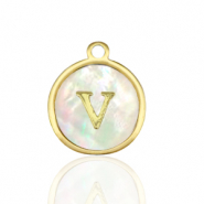 Colgantes Acero Inox 12mm concha letra V Blanco (color natural)-dorado