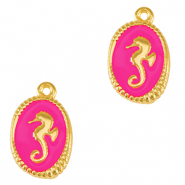 Colgantes metálicos DQ caballito de mar Dorado-rosa fucsia néon (sin níquel)