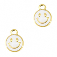 Colgantes Acero Inox smiley esmalte Dorado-blanco