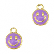 Colgantes Acero Inox smiley esmalte Dorado-p&uacute;rpura
