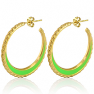 Pendientes Acero Inox criolla 30mm Dorado-verde neón