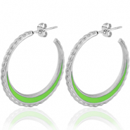 Pendientes Acero Inox criolla 30mm Plateado-verde neón