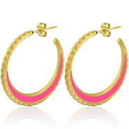 Pendientes Acero Inox criolla 30mm Dorado-magenta