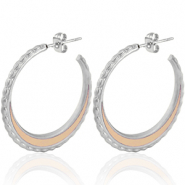 Pendientes Acero Inox criolla 30mm Plateado-rosa vintage