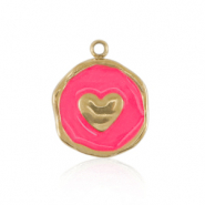 Colgantes Acero Inox corazón Dorado-rosa neón