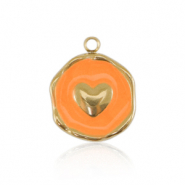 Colgantes Acero Inox corazón Dorado-naranja neón