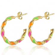 Pendientes Acero Inox Neón multicolor rosa naranja verde-dorado