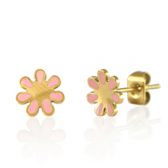 Pendientes Acero Inox flor Dorado-rosa