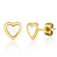 Pendientes Acero Inox corazón Dorado-blanco perla