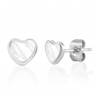 Pendientes Acero Inox corazón Plateado-blanco perla