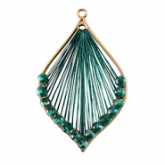 Colgantes tejidos con hilo macram&eacute; y abalorios faceteados gota Dorado-verde oscuro met&aacute;lico