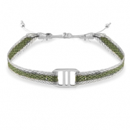 Pulseras Trendy Cinta con entrepieza Acero Inox Verde-plateado