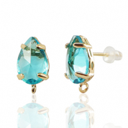 Pendientes de Cristal con anilla gota Azul-dorado