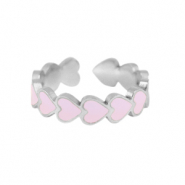 Anillos Acero Inox esmalte corazón Rosa-plateado