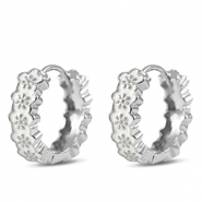 Metal TQ latón criolla esmalte flor Plateado-blanco rojo