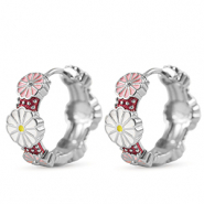 Metal TQ latón criolla esmalte flor Plateado-blanco rosa