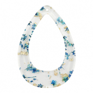 Colgantes de resina con flores secas gota Azul-dorado