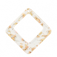 Colgantes de resina con flores secas rombo Dorado-rosa claro