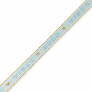 Cinta con texto "good vibes" Azul hielo-oro