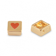 Abalorios Tile cuadrado Dorado-rojo coral