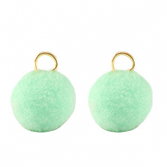 colgantes pomp&oacute;n con anilla 10mm Dorado-verde menta
