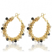 Pendientes Acero Inox faceteados Negro-blanco-dorado