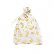 Bolso de organza 7x9cm luna y estrella Blanco-dorado