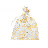 Bolso de organza 7x9cm rosa Blanco-dorado