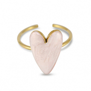 Anillos Acero Inox  esmalte coraz&oacute;n Rosa claro n&aacute;car-Dorado