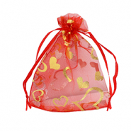 Bolso de organza 9x12cm coraz&oacute;n Rojo-oro