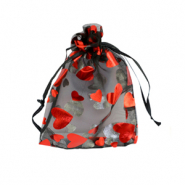 Bolso de organza 7x9cm corazón Negro-rojo