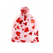 Bolso de organza 7x9cm coraz&oacute;n Rosa claro-rojo