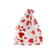 Bolso de organza 7x9cm corazón Blanco-rojo