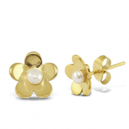 Pendientes Acero Inox perlas flor Dorado