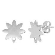 Pendientes Acero Inox flor con anilla Plateado