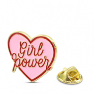 Pins coraz&oacute;n "Girl power" Rosa-rojo-dorado