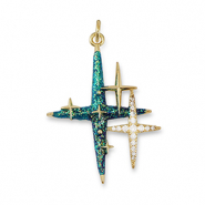 Metal TQ latón colgante zirconia estrella Dorado-verde aqua oscuro-azul