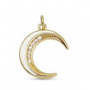 Metal TQ latón colgante zirconia luna Dorado-blanco