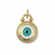 Metal TQ latón colgante ojo turco/nazar Dorado-azul esmeralda