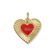 Metal TQ latón colgante corazón Dorado-rojo