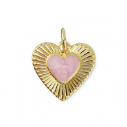 Metal TQ latón colgante corazón Dorado-rosa claro mármol