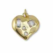 Metal TQ latón colgante zirconia corazón Dorado
