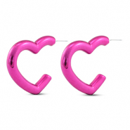 Pendientes trendy corazón Rosa magenta