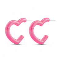 Pendientes trendy corazón Rosa fucsia-revestimiento pearl shine