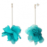 Pendientes Trendy chifón flor Verde teal-dorado