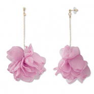 Pendientes Trendy chifón flor Rosa malva-dorado