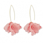Pendientes Trendy chif&oacute;n flor Melocot&oacute;n rosa-dorado