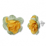 Pendientes Trendy chifón flor Verde-amarillo-plata